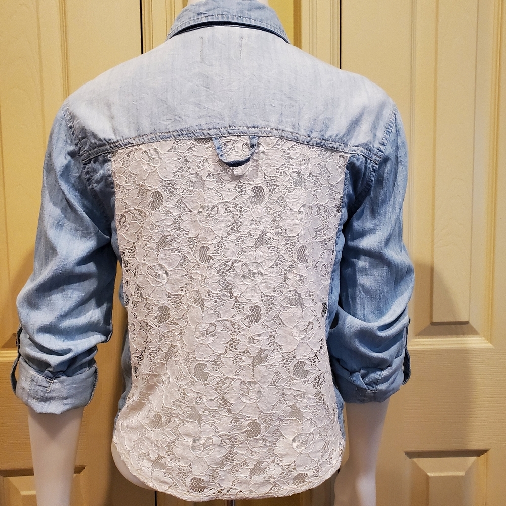 Pins and Needles Denim Cotton Crop top Front knot - Picture 2 of 5